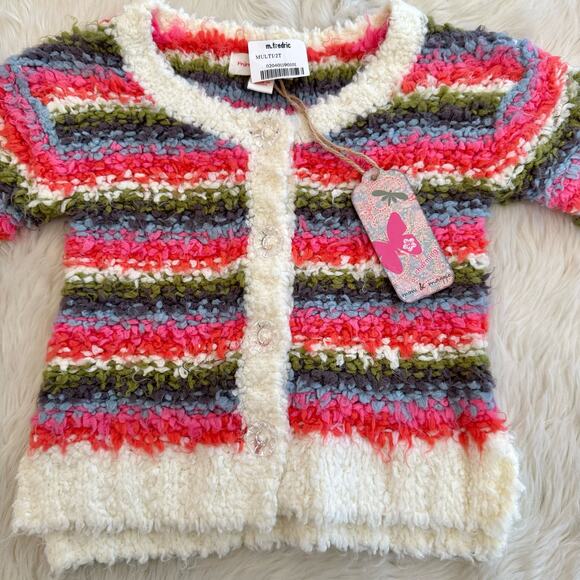 Mimi & Maggie Button Down Rainbow Stripe Fluffy Cardigan Sweater 2T NWT - Picture 3 of 10